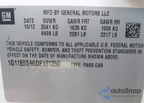 2013 Chevrolet Malibu 2Lt z USA, uszkodzony, nr VIN 1G11E5SA5DF181259